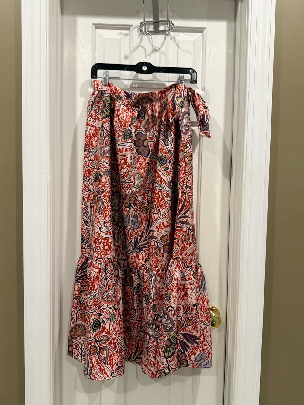 Rachel Red and Purple Paisley Tie-Waist Maxi Skirt